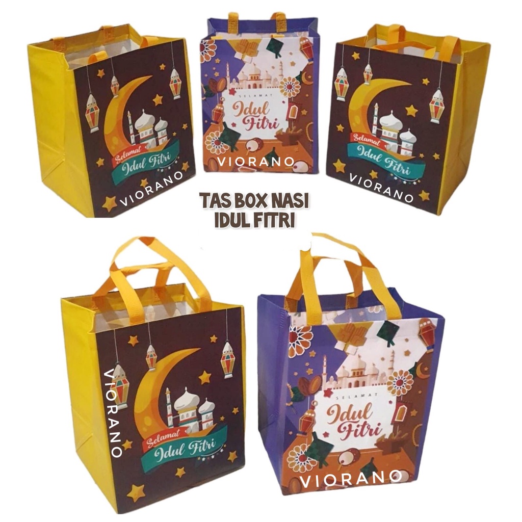 Tas Lebaran Laminasi Tapak Persegi Muat Box Nasi Kotak  Ukuran 25x20x30 / GoodieBox Hantaran Berkat Untuk Hari Raya / Tas Sponbond Santunan Parcel Lebaran