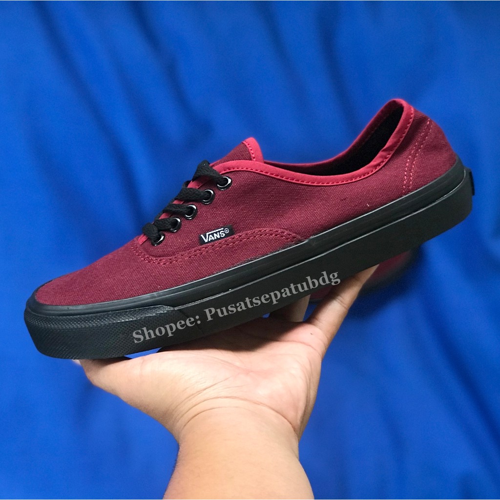 Vans Authentic Maroon Black Sol Hitam