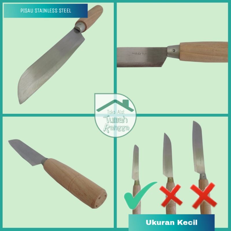 Pisau Stainless Steel Harto Kecil Gagang Kayu Bulat | Pisau Harto KECIL