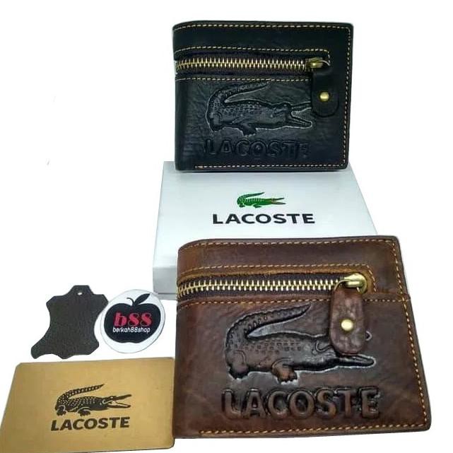 Promo Lacoste Dompet Kulit Pria Lipat Asli Kulit Sapi Tambahan Resleting