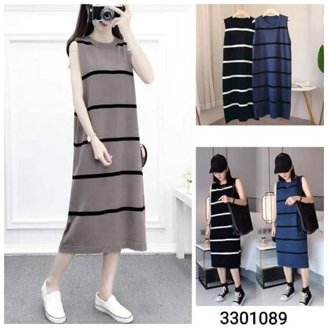 Tank Top Rajut DRESS STRIPE Pakaian Rajut Atasan Wanita