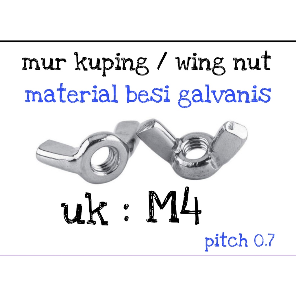 MUR KUPING M4 / WING NUT PUTIH / MUR KUPING MURAH