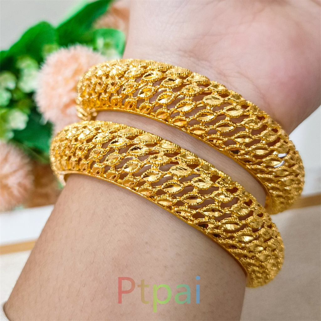 gelang keroncong kendari dewasa perhiasan lapis Emas 24k bangle fashion