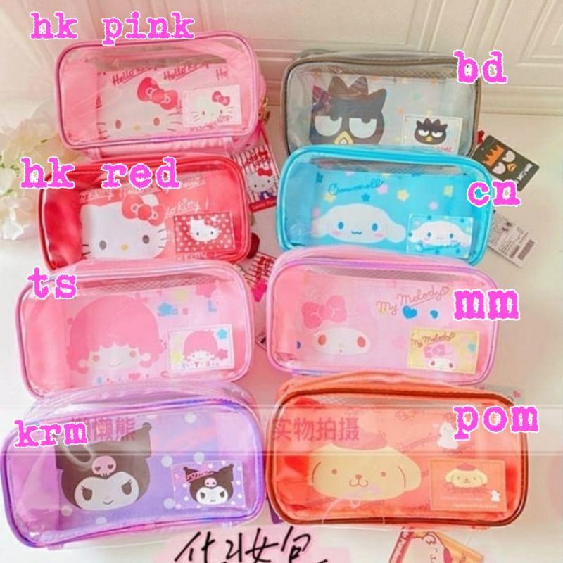 

Pouch 3 sekat glossy Hello Kitty Melody Twin Stars Kuromi Pom Cinamoroll.Badtz