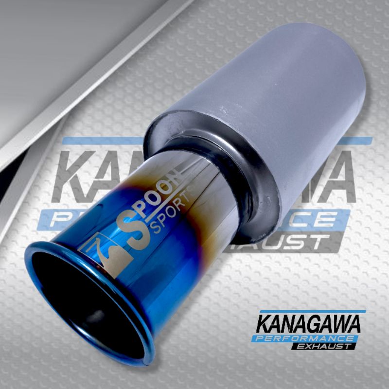 Knalpot Racing Mobil Spoon Sports Bass Adem Bulat Empuk Ujung Biru Stenlis