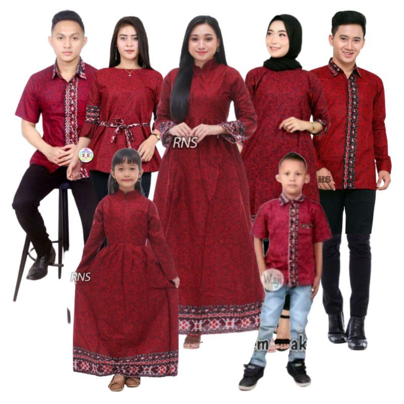 Baju Batik Motif Mega Mendung Abang Couple Keluarga Kemeja Hem Dewasa Gamis Ibu Dress Tunik Blouse S