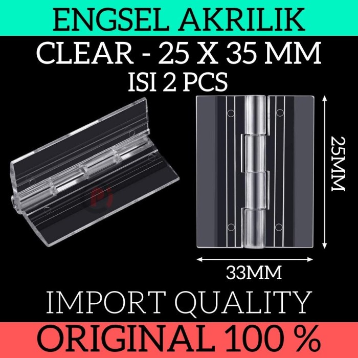 Isi 2 Pcs Engsel Hinge Akrilik Acrylic Transparan Ukuran 25 x 33mm