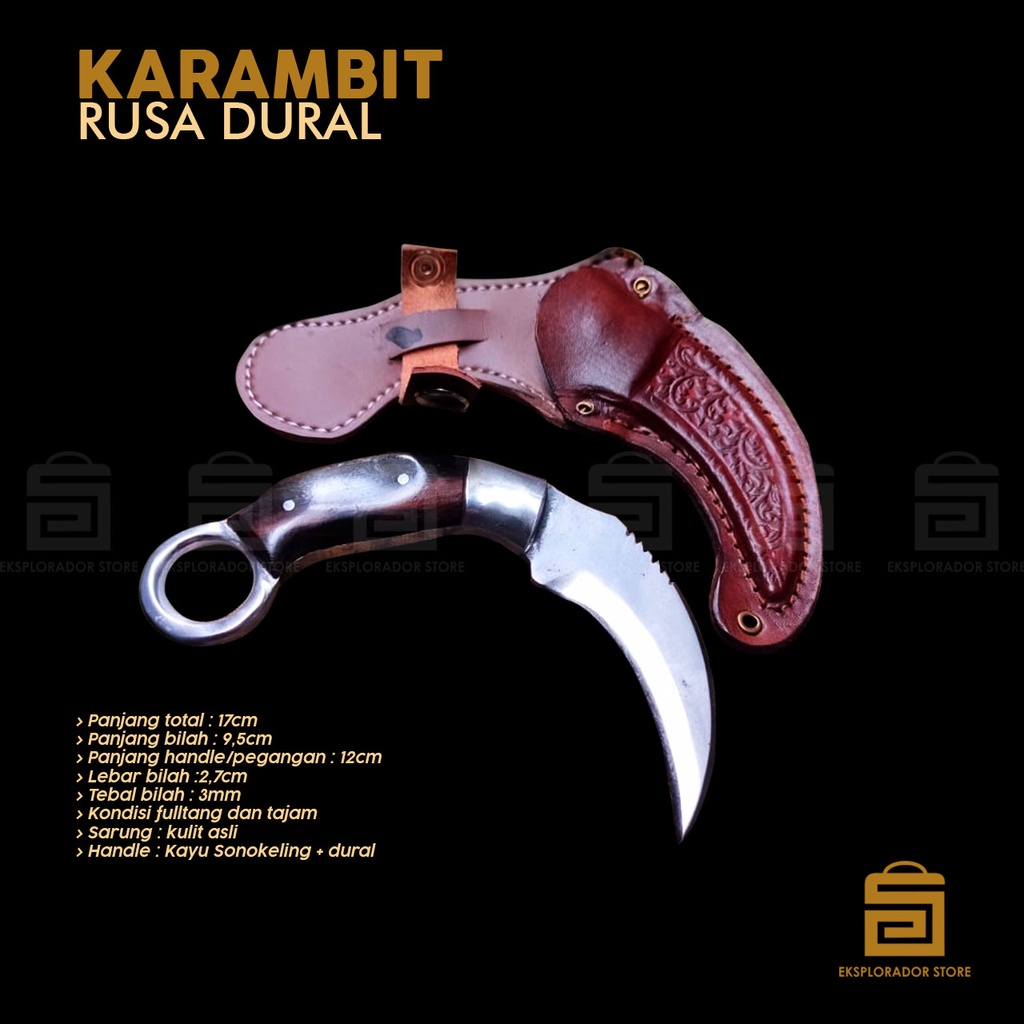 RB Kerambit Rus4 Dural Sarung Kulit Asli Tajam