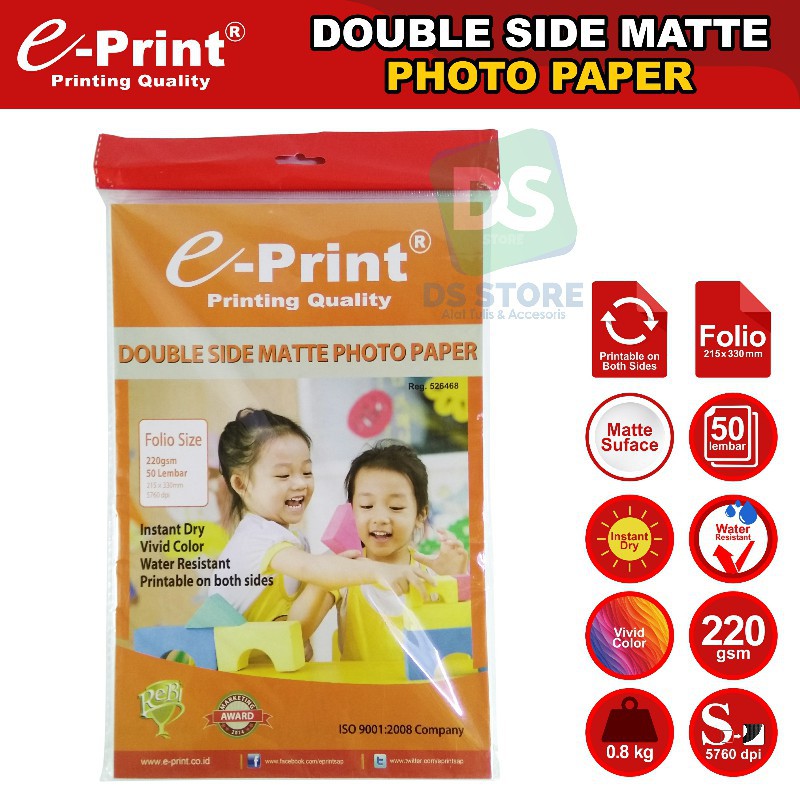 

Kertas Foto Double Side Matte Inkjet FOLIO 220 GSM E-PRINT