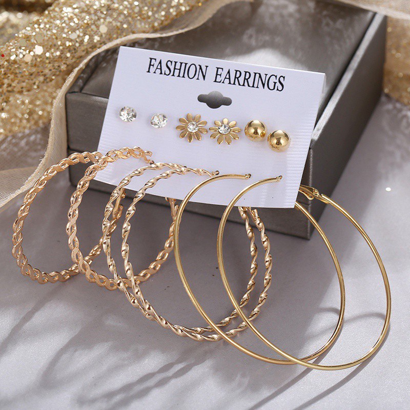 6 Pairs/Set Earring Set European Simple Punk Crystal Pearl Small Ball Big Circle Round Hoop Earrings For Women Jewelry|Hoop Earrings For Women