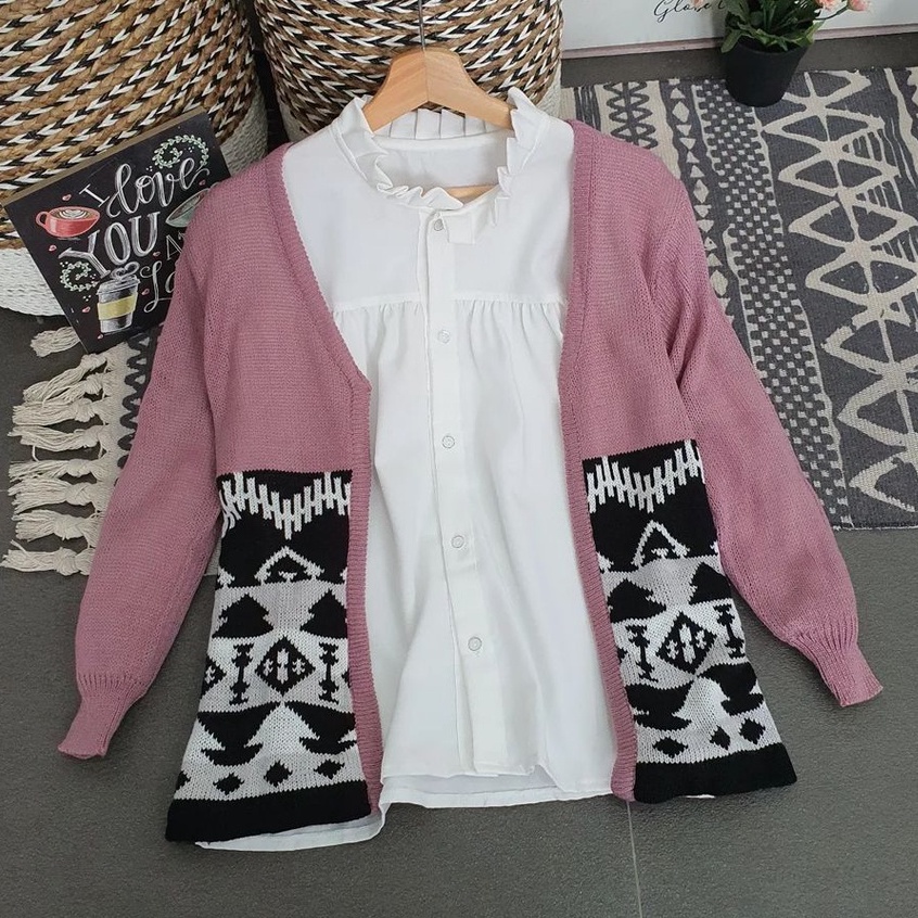 Outther Cardigant Wanita Etnika Cardie Bahan Rajut Ala Korean Style