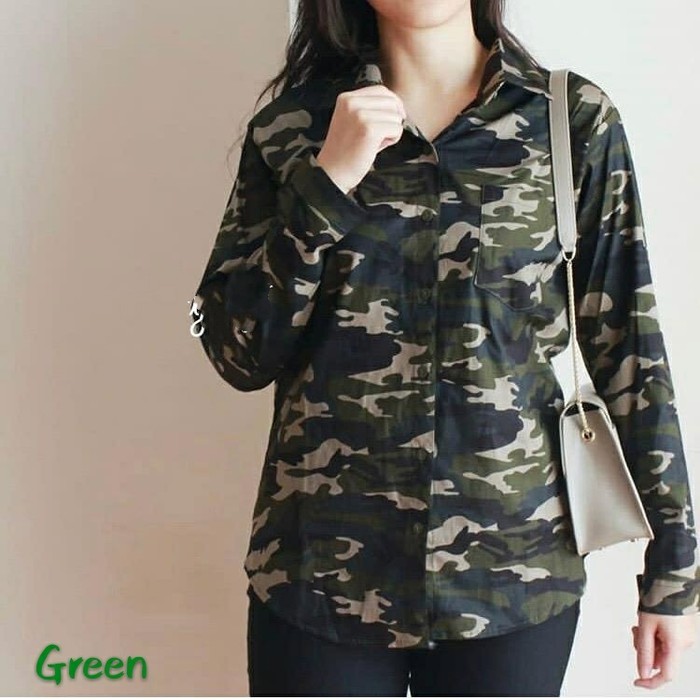 Terlaris Kemeja Wanita/Baju Murah Women Elegant Office Lady GA792 Army Terbaru Bt24067Loreng Rebe