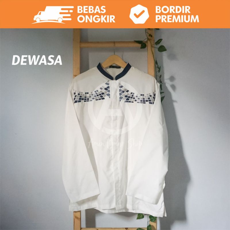 BAJU KOKO PUTIH BORDIR PREMIUM DEWASA LENGAN PANJANG