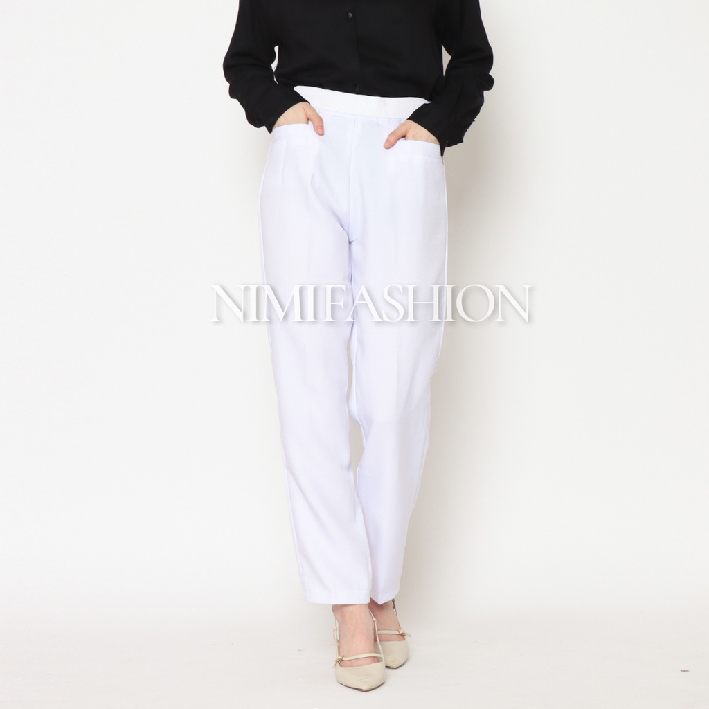 NIMI - Celana Kerja Kantor Wanita Formal Bahan Stretch Premium Pinggang Full Karet