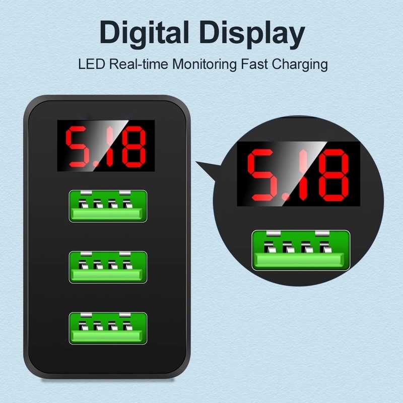 Adapter Charger 3 Port Usb 3.0 Fast Charging Display Digital Led Untuk Tablet / Handphone Eu / Us / Uk