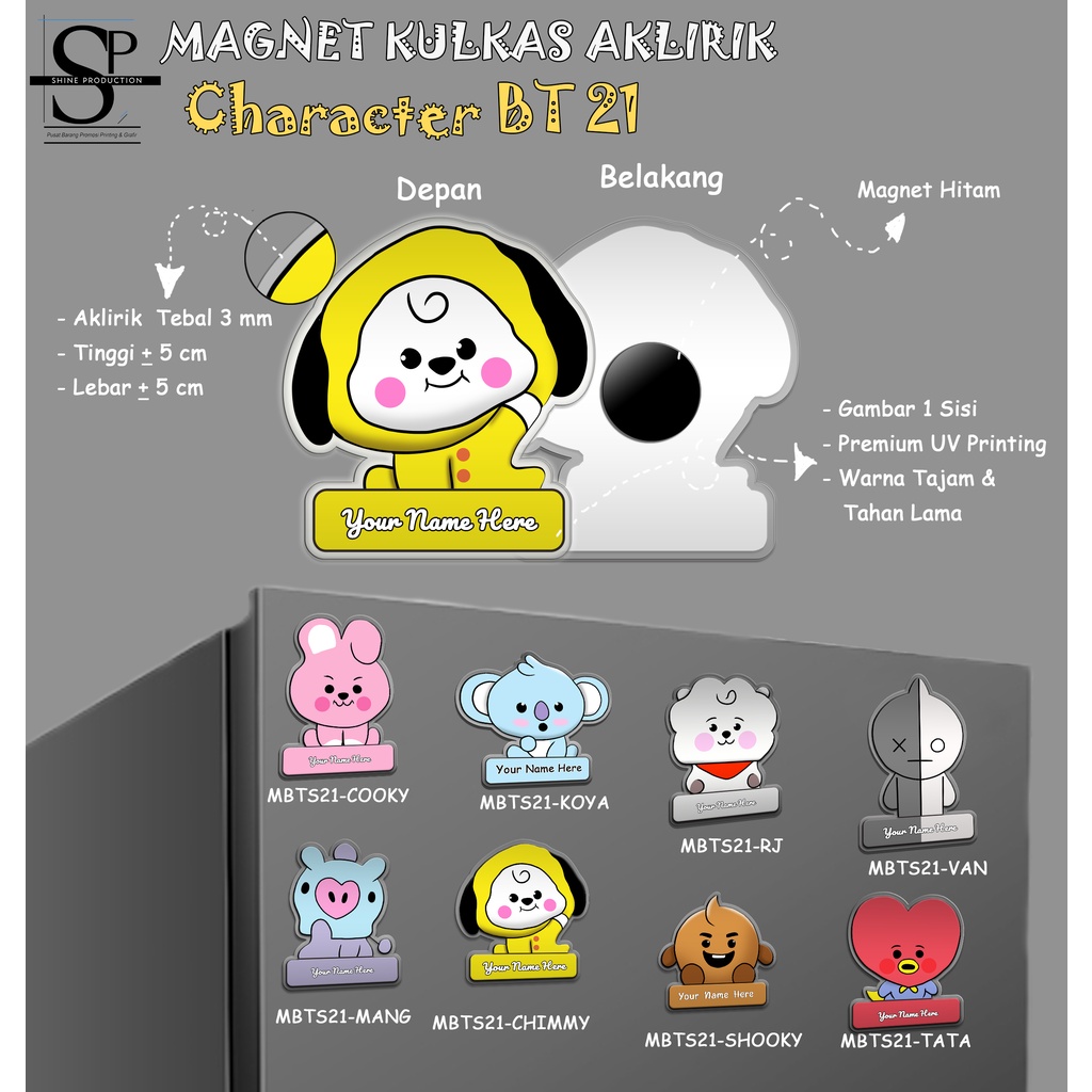 Magnet Kulkas Karakter BT21 Custom Nama