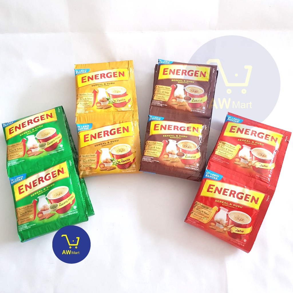 ENERGEN SEREAL RENCENG SACHET (10 SACHET X 32 GRAM) 320 GRAM - COKLAT, VANILA, JAHE, KACANG HIJAU