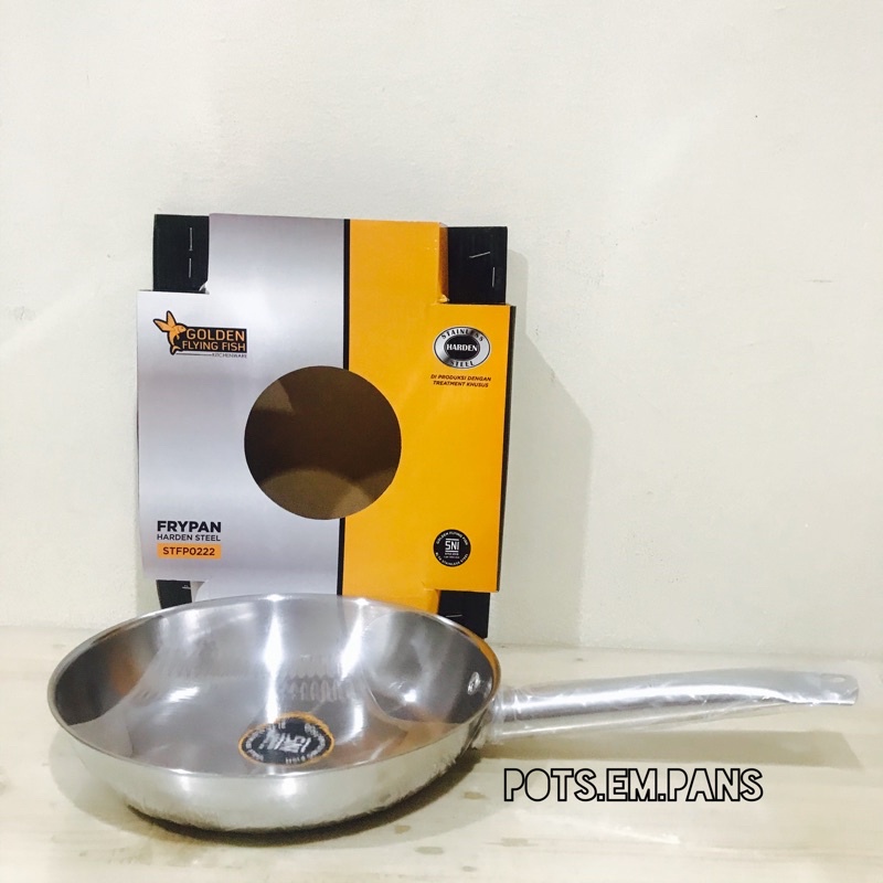 Golden Flying Fish Fry Pan Stainless Harden Steel Anti Lengket 20cm, 22cm, 24cm, 26cm, 28cm-22cm