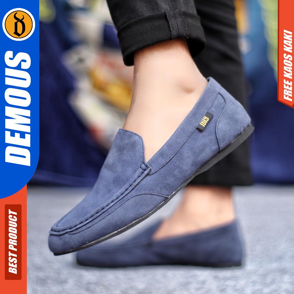 Demous Modnes Sepatu Slip on Pria Santai Casual Formal Suede Kerja Hitam