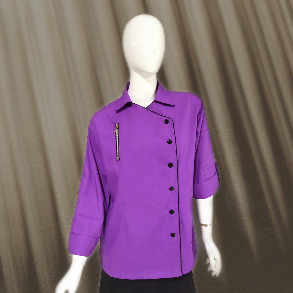 Chef Wear Baju Koki Wanita Saku SLETING / ZIPPER