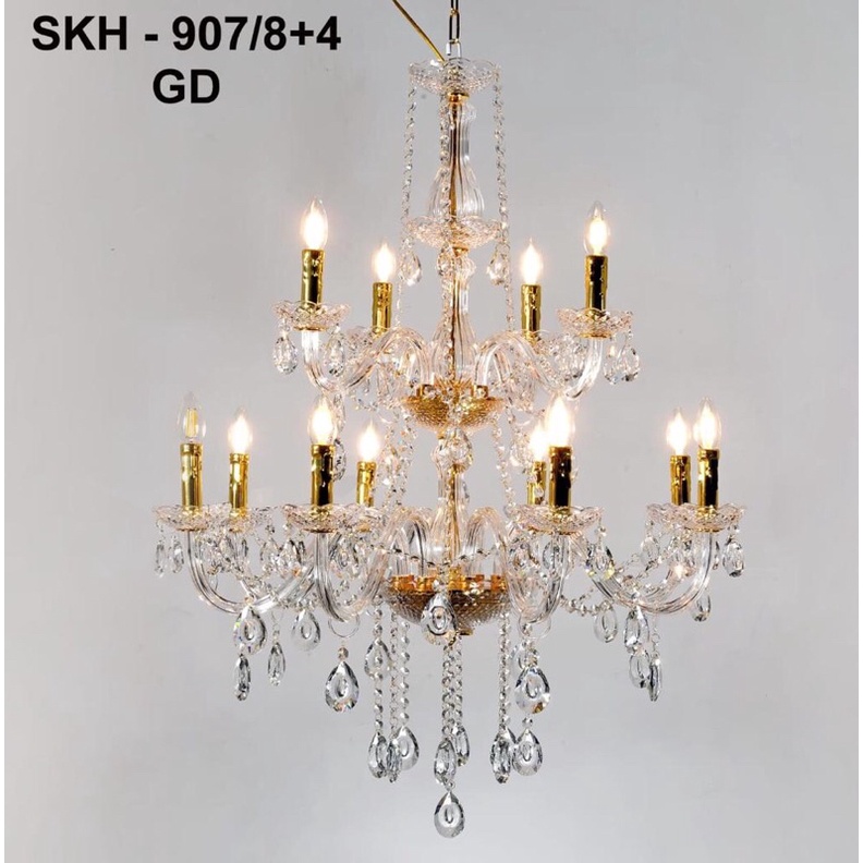 LAMPU HIAS GANTUNG KRISTAL LILIN RUANG TAMU 12 LAMPU MEWAH