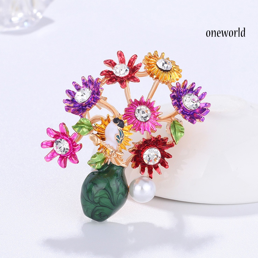 OW@ Fashion Women Flower Vase Rhinestone Inlaid Brooch Pin Corsage Lapel Jewelry