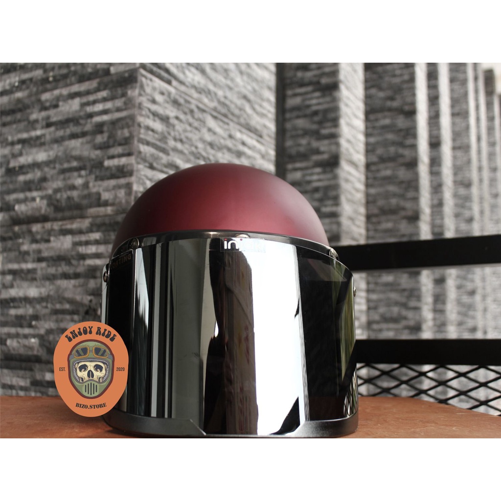 Helm Bogo Hitam / Merah / Grey Polos  Kaca Datar Flat Injak