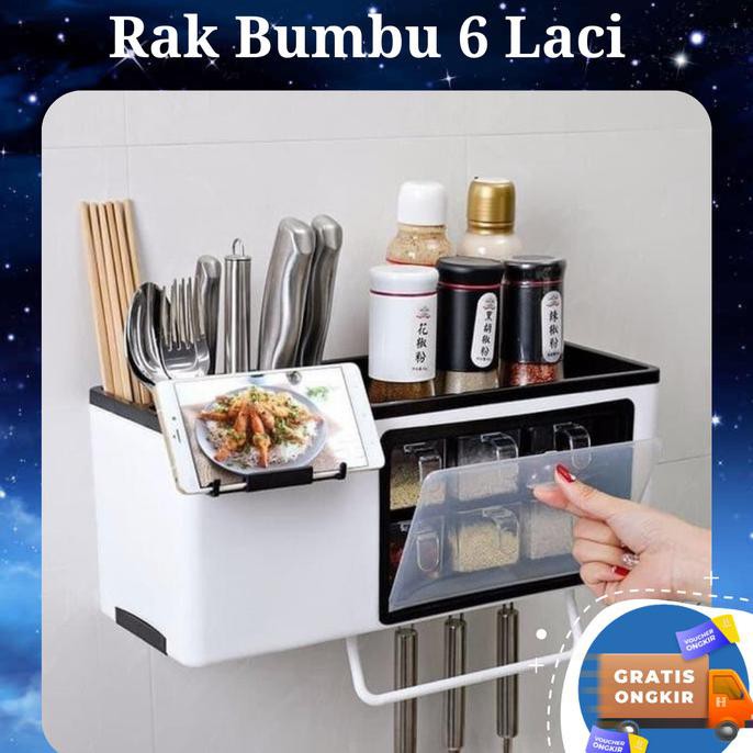 Rak Tempat Laci Bumbu Dapur Set Serbaguna Gantung Import Modern - Putih Terbaru