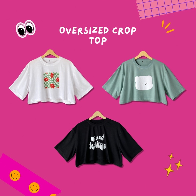 OVERSIZED CROP TEE AESTHETIC | KAOS BATWING | CROP TOP | BAJU WANITA CROP OVERSIZED