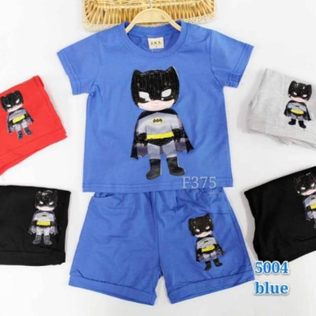 Baju kaos celana pendek anak laki cowok lampu LED batman biru hitam merah size 1-12th T-shirt pants