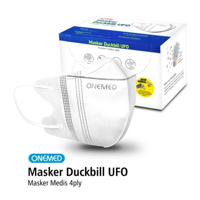 Masker Duckbill UFO Putih 4ply Onemed isi 30/Masker Karet Medis