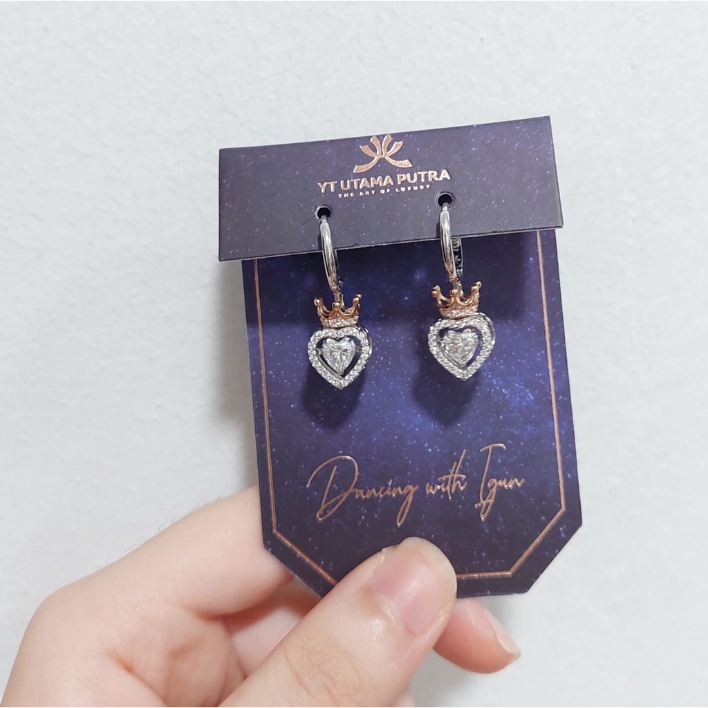 Anting dancing stone igun emas putih asli kombinasi cantik elegan mewah unik