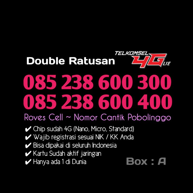 NOMOR CANTIK TELKOMSEL 4G LTE SERI DOUBLE RATUSAN 300 400 600 KARTU AS SERI HOKI