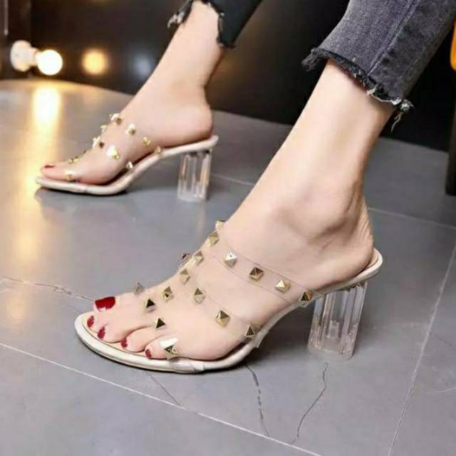 Bisa COD / Bisa Bayar Di Tempat/ Fashion Heels Kristal Tumit Import