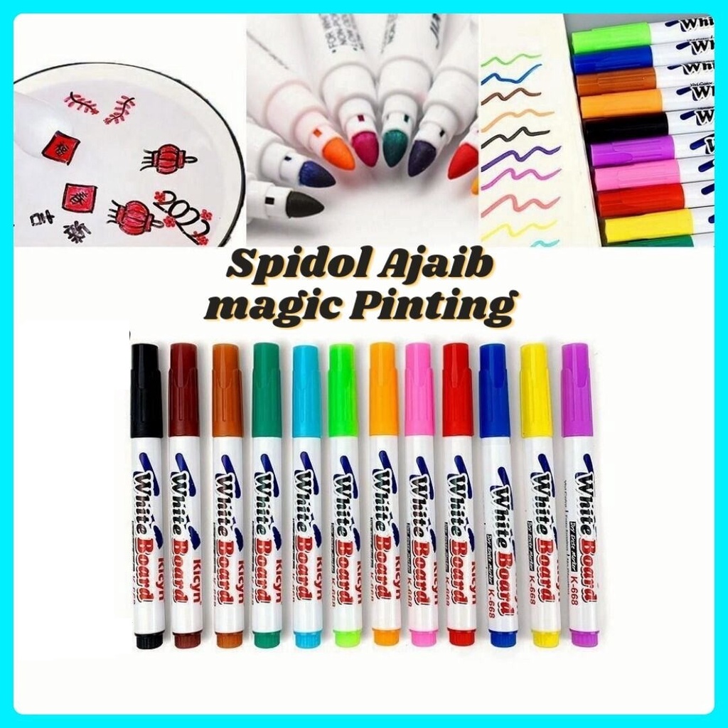 Isi 12 Spidol Ajaib Mengapung di Air Magic Marker Floating Pen Water Based - Spidol Edukasi Anak Bisa Mengapung di Air - Spidol Apung