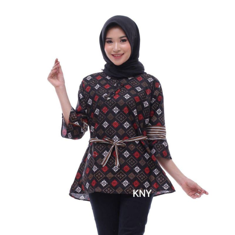 tey-17 Batik wanita ASJ SA HRB026 Kenongo Kemeja Tosca Pendek-KNY merah putih