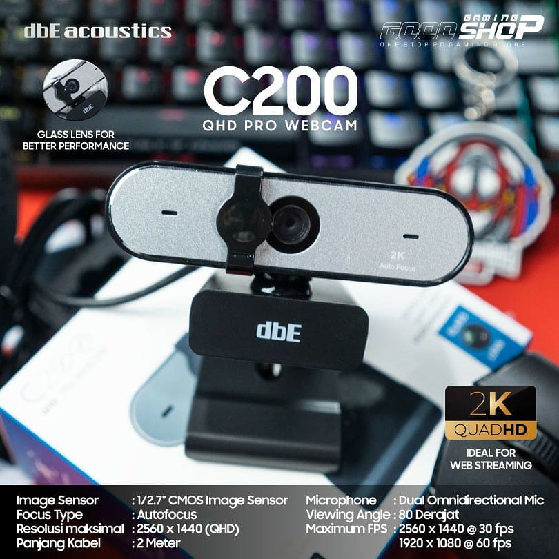 dbE C200 / C-200 2K Quad HD Auto Focus Professional Webcam