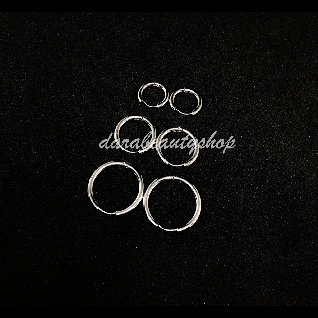 [COD] 1 Pcs Anting Tindik Pria Titanium Model Bulat/Ring Ala Kpop Korean Style Silver
