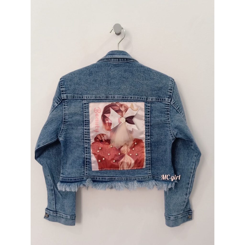 MC girl - Jaket Jeans Gambar Crop Sobek Rawis / Jacket Denim Body Pendek Ripped Rumbai