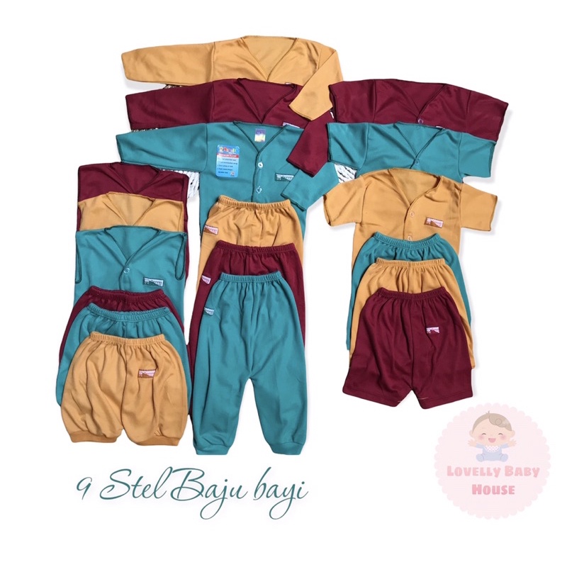 Paket Hemat baju bayi polos 18 pcs|9 Stel merk Pip Mim dan Dennis baby wear-1