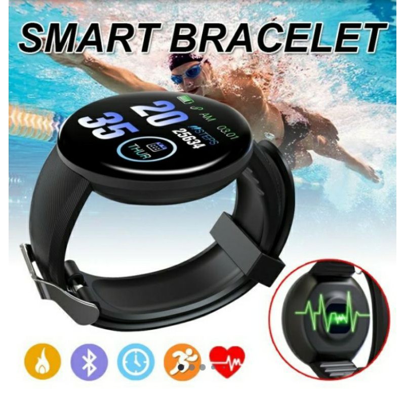 JAM TANGAN PINTAR PRIA SMART WATCH D18 ORIGINAL TERBAIK HITAM