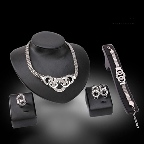 OW@ Women's Luxury Short Chain Necklace Bracelet Earrings Ring Fashion Jewelry Set