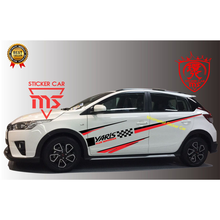 STIKER STICKER CUTTING MOBIL TOYOTA YARIS CLUB INDONESIA CUSTOM TEXT - HITAM-MERAH Keren