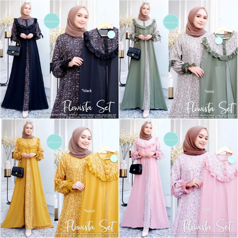 FLOWISTA SET PREMIUM MAXY DRESS MOTIF BUNGA + LONG OUTER BY EDELWEISS