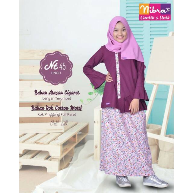 [Original] Baju Muslim Remaja Nibras Teen NT 45 Setelan Atasan + Rok / Kaos + Katun Motif Ungu