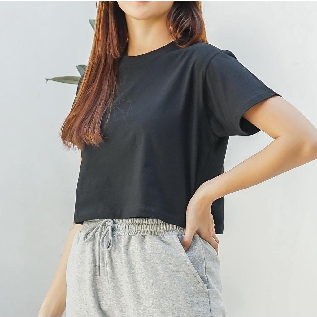 CROP TOP POLOS ONECK COTTON | BAJU KAOS TUMBLR CROP TEE TSHIRT KAOS KOREA FASHION WANITA