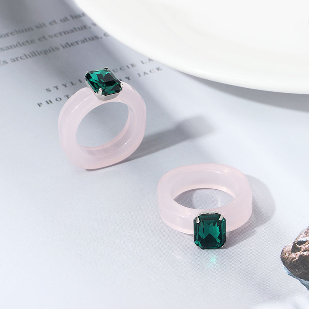 Cincin Jari Telunjuk 17 Gaya Bahan Resin Akrilik Transparan Hias Berlian Macaron