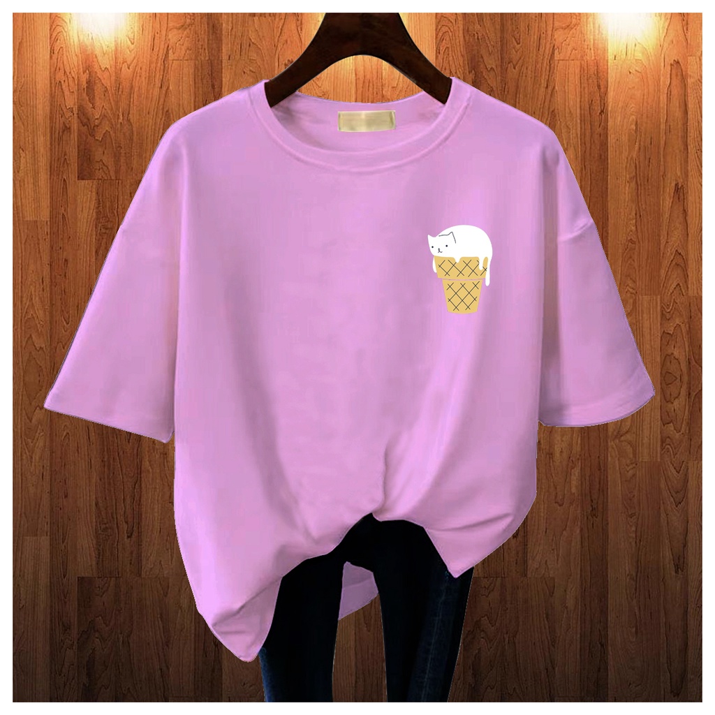 CALVIERO SHOP - BAJU KAOS ATASAN WANITA PRINT CAT ICE CREAM LOGO GALAXY PRINT