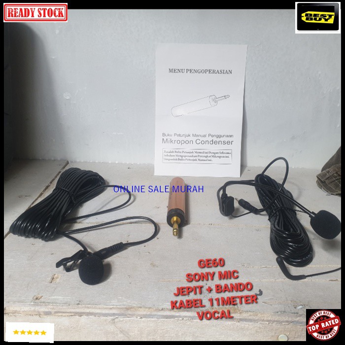 G60 Sony mic kabel headset + jepit clip on kancing kerah baju klip condesor bando mik cable profesional pro vocal vokal karaoke mikrophone mini microphone audio sound system panggung dj studio sensitif aux emas YOUTUBER  BISA DIGUNAKAN SEGALA JENIS AUDIO