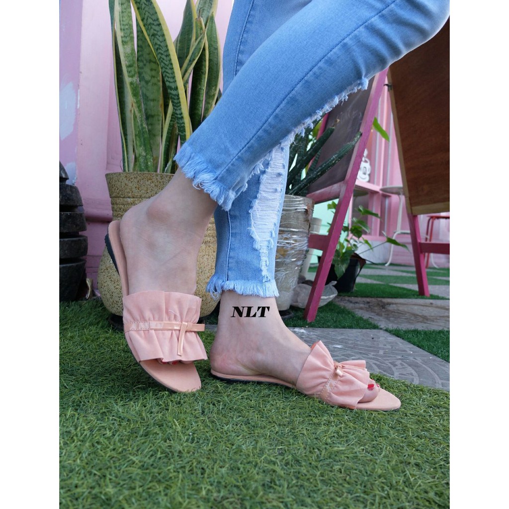 NunuLisaTan - Real picTermurah Sandal Sendal Flat Teplek Wanita Kerut